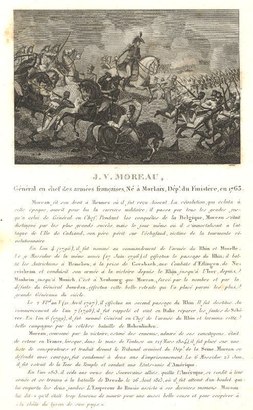 afbeelding van prent J.V. Moreau, General en chef des armees francaises.. van Masson