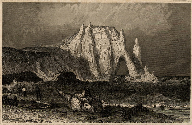 afbeelding van prent Die Felsen von Etretat oder das Neptuns-Thor an der Normannischen Kuste van nn (Etretat)