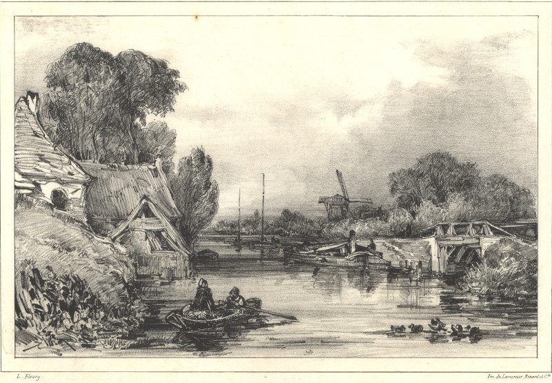 afbeelding van prent Canal aux environs de St. Omer van L. Fleury, Lemercier, Benard (Sint Omaars, Saint Omer)