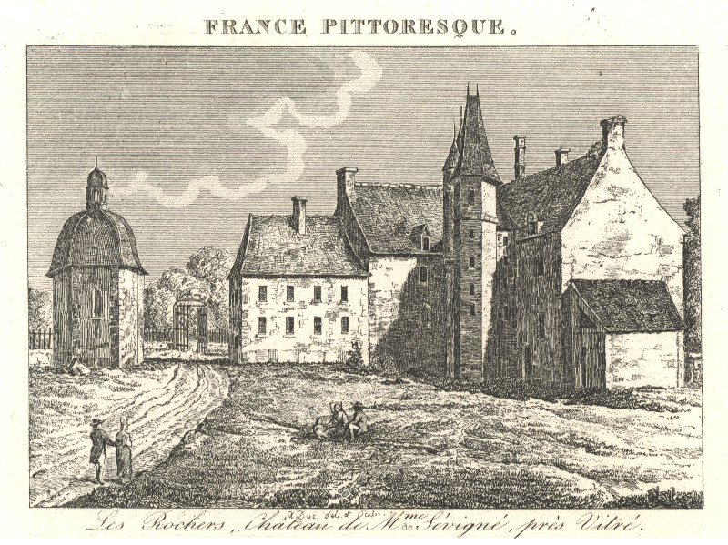afbeelding van prent Les Rochers, Chateau de M.me de Sevigne, pres Vitre van Duc (Vitre)