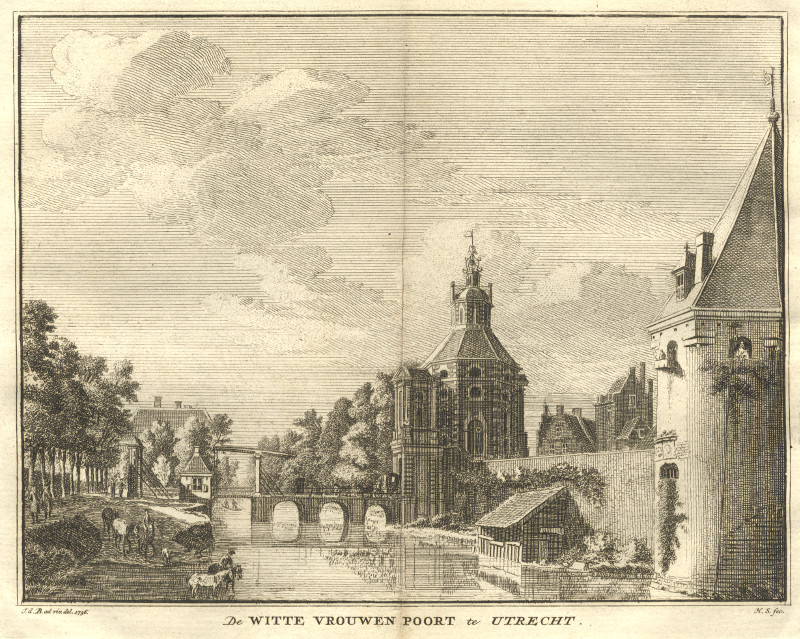 afbeelding van prent De Witte Vrouwen Poort te Utrecht van H. Spilman, J. de Beijer (Utrecht)