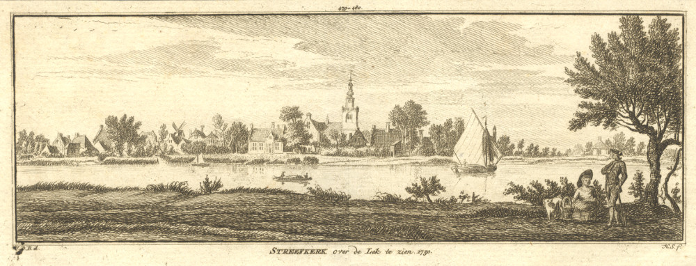 afbeelding van prent Streefkerk over de Lek te zien. van H. Spilman, J. de Beijer (Streefkerk)