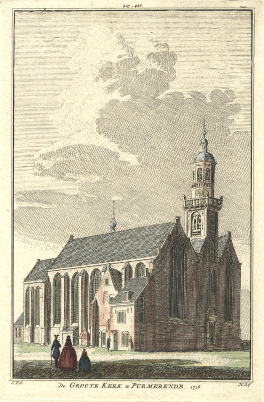 afbeelding van prent De Groote kerk te Purmerende. 1726. van H. Spilman, C. Pronk (Purmerend)