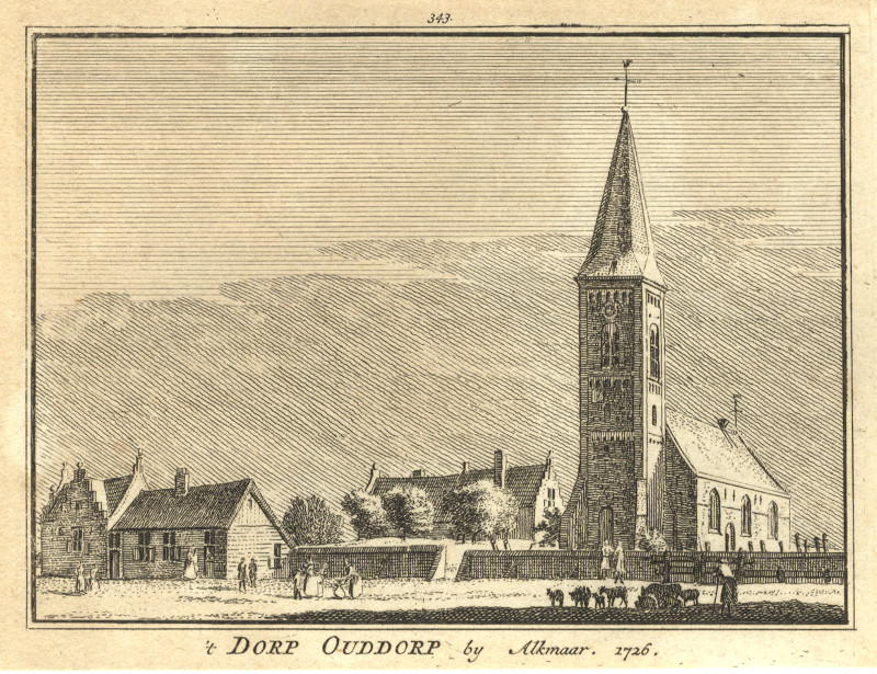 afbeelding van prent ´t Dorp Ouddorp by Alkmaar. 1726 van H. Spilman, C. Pronk (Oudorp)