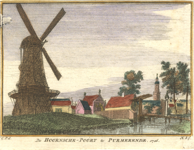 afbeelding van prent De Hoornsche-Poort te Purmerende. 1726 van H. Spilman, C. Pronk (Purmerend)
