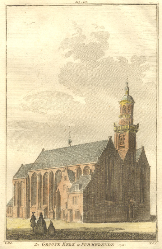 afbeelding van prent De Groote kerk te Purmerende. 1726. van H. Spilman, C. Pronk (Purmerend)