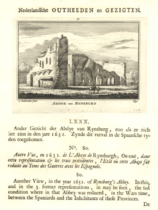 afbeelding van prent Abdye van Rynsburg 1631 van A. Rademaker (Rijnsburg)