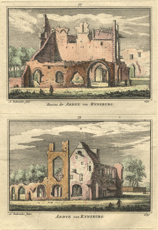 afbeelding van prent Ruwine der Abdye van Rynsburg; Abdye van Rynsburg van A. Rademaker (Rijnsburg)