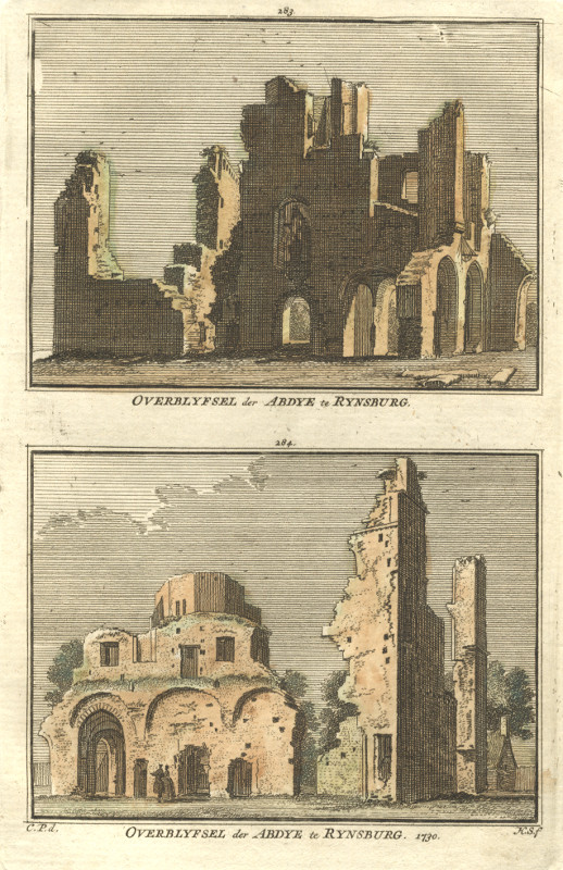 afbeelding van prent Overblyfsel der Abdye te Rynsburg van H. Spilman, C. Pronk (Rijnsburg)