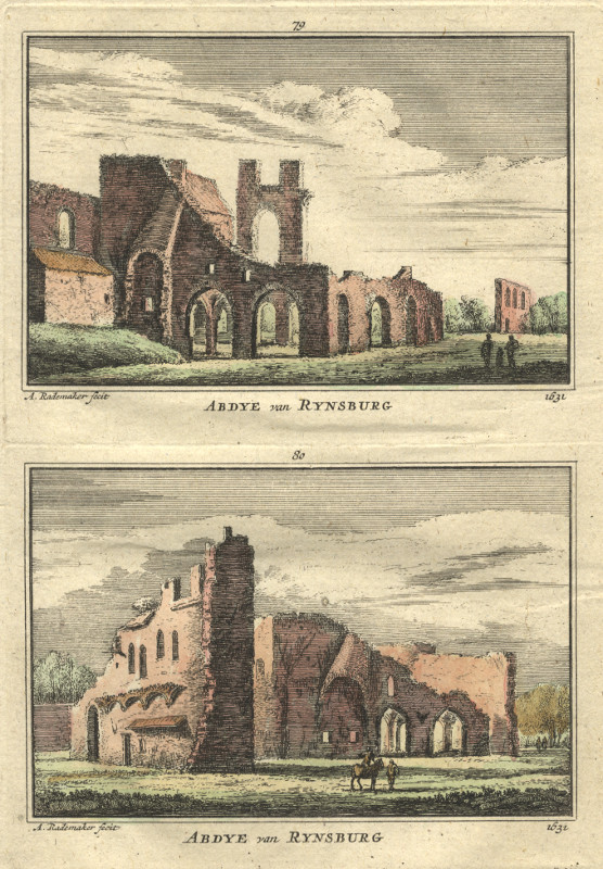 afbeelding van prent Abdye van Rynsburg 1631 van A. Rademaker (Rijnsburg)