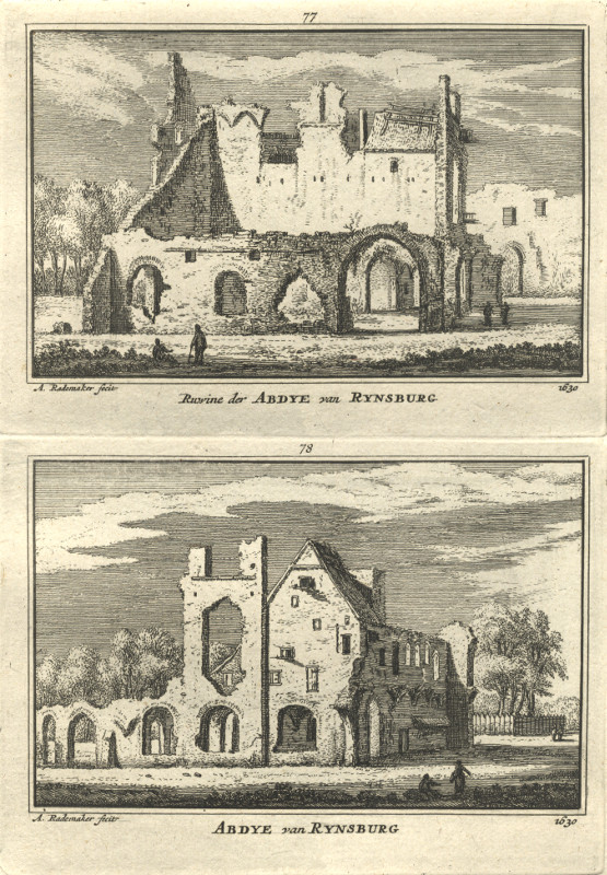 afbeelding van prent Ruwine der Abdye van Rynsburg; Abdye van Rynsburg van A. Rademaker (Rijnsburg)