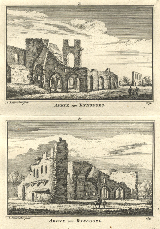 afbeelding van prent Abdye van Rynsburg 1631 van A. Rademaker (Rijnsburg)