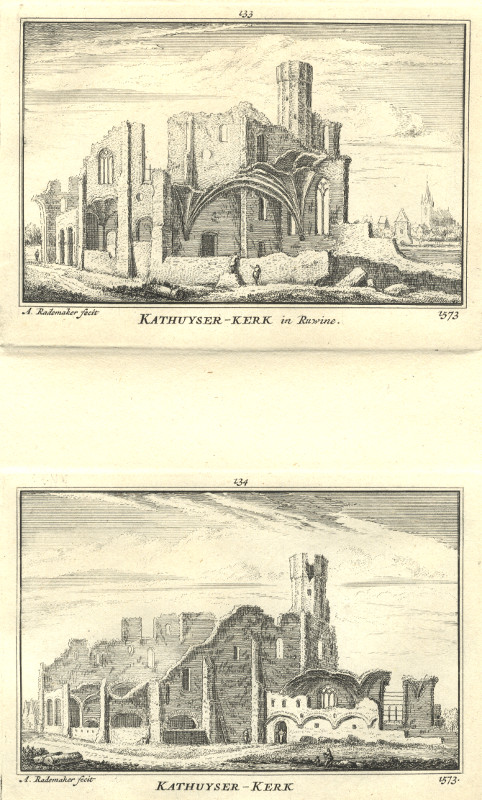 afbeelding van prent Kathuyser - Kerk in Ruwine; Kathuyser Kerk. 1573 van A. Rademaker (Delft)