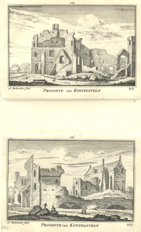 afbeelding van prent Proosdye van Koningsvelt 1573 van A. Rademaker (Delft)