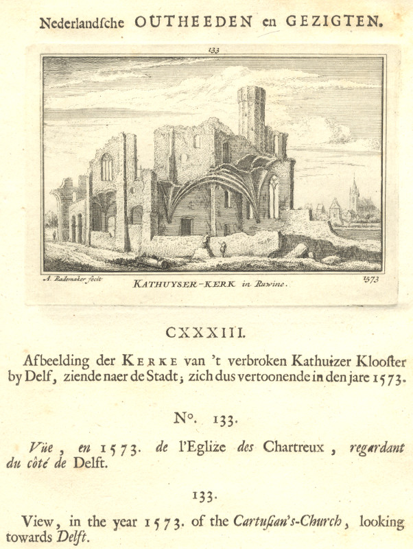 afbeelding van prent Kathuyser binnen hare Murasien-Kerk in Ruwine 1573 van A. Rademaker (Delft)