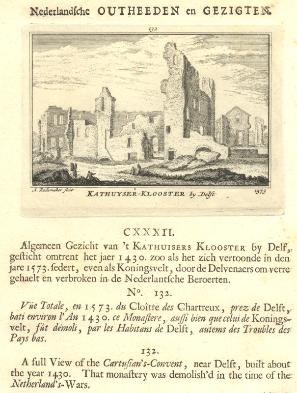 afbeelding van prent Kathuyser-Klooster by Delft 1573 van A. Rademaker (Delft)