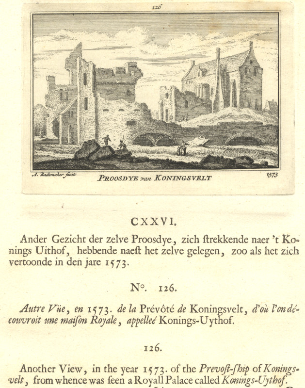 afbeelding van prent Proosdye van Koningsvelt 1573 van A. Rademaker (Delft)