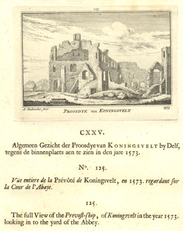 afbeelding van prent Proosdye van Koningsvelt 1573 van A. Rademaker (Delft)