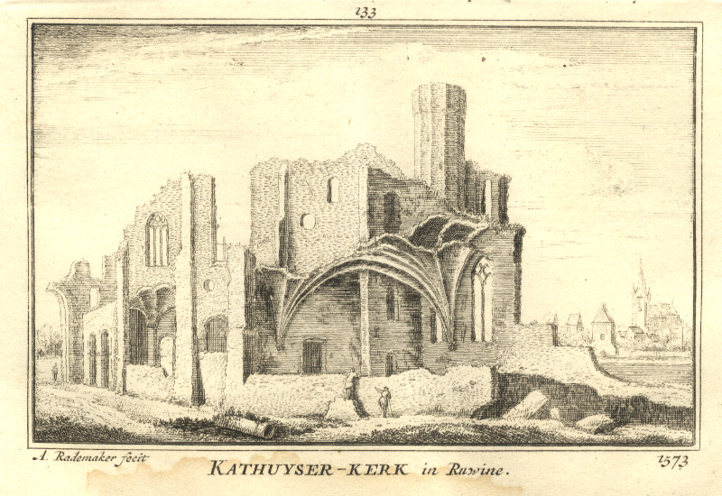 afbeelding van prent Kathuyser_Kerk in Ruwine 1573 van A. Rademaker (Delft)