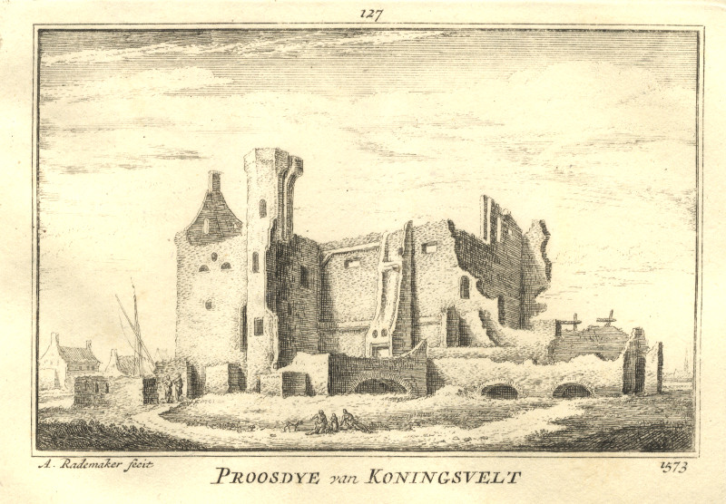 afbeelding van prent Proosdye van Koningsvelt 1573 van A. Rademaker (Delft)