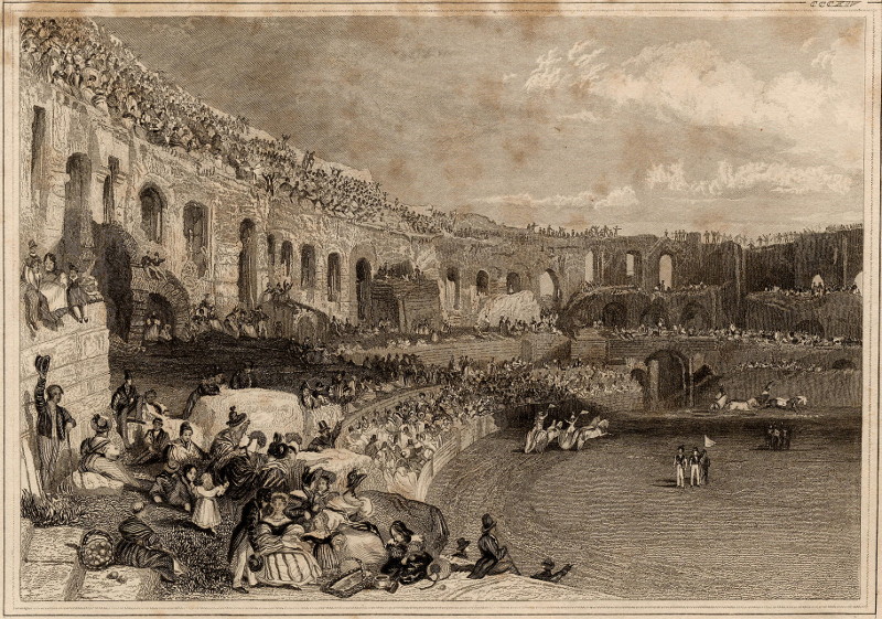 afbeelding van prent Das Amphitheater in Nismes van nn (Nimes)