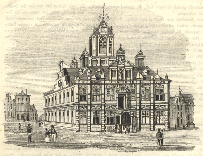 afbeelding van prent Het Raadhuis van Delft van nn (Delft)