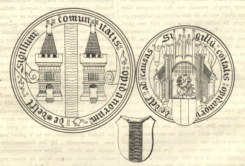 afbeelding van prent Oude stadszegels van Delft van nn (Delft)