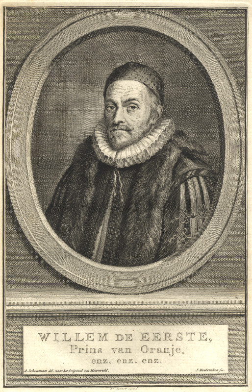 afbeelding van prent Willem de Eerste, Prins van Oranje, enz. enz. enz.  van A. Schouman, J. Houbraken (naar M. van Mierevelt) (Politici, Adel, )