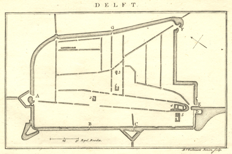 afbeelding van prent Delft van Daniel Veelwaard junior (Delft)