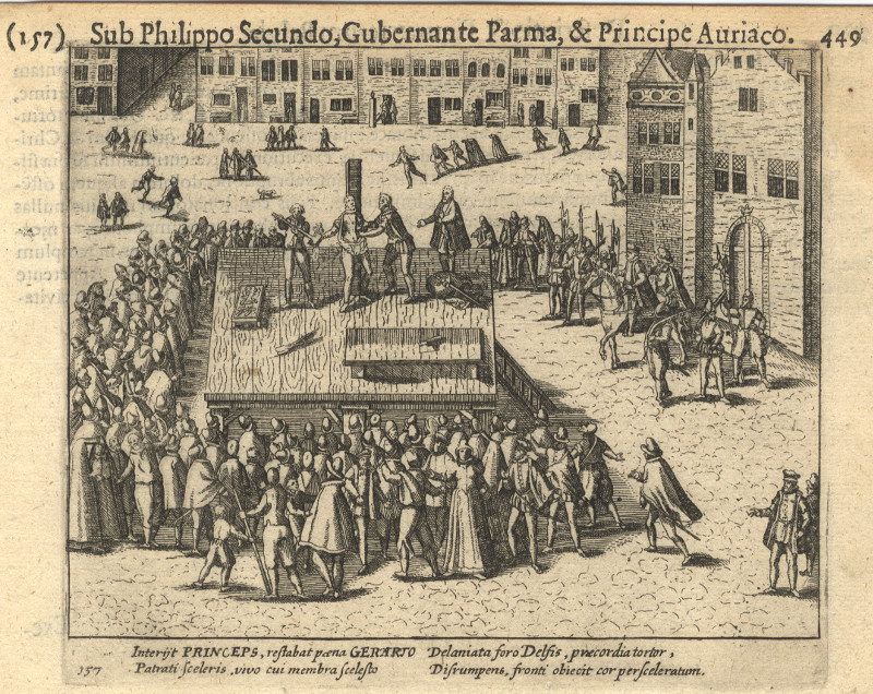 afbeelding van prent Executie van Balthasar Gerards van Willem Baudartius (Delft)