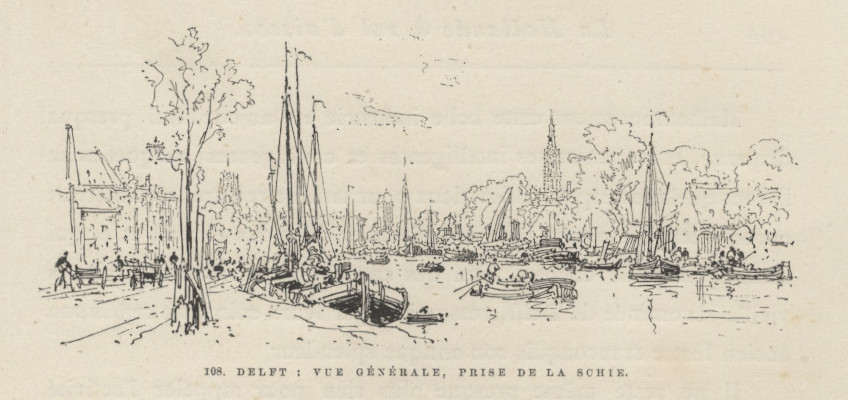 afbeelding van prent Delft: vue generale, prise de la Schie van nn (Delft)