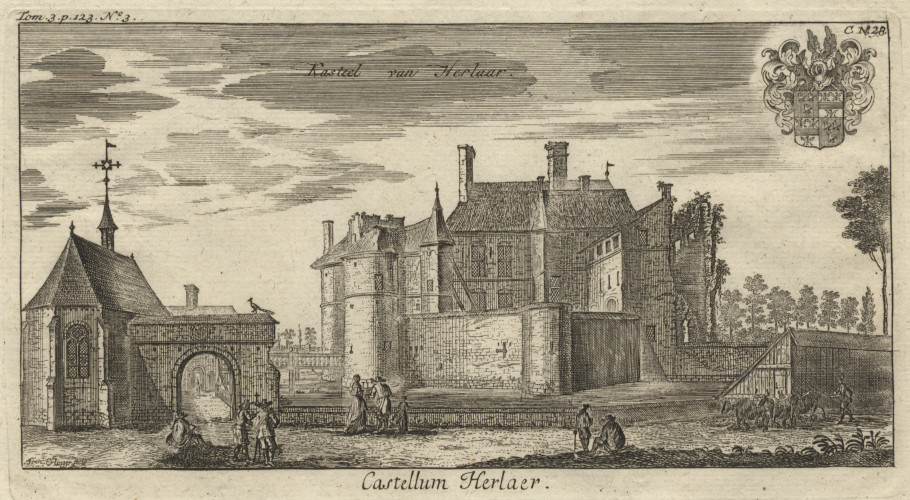 afbeelding van prent Kasteel van Herlaar; Castellum Herlaer van Franc. Erlinger (Sint-Michielsgestel)