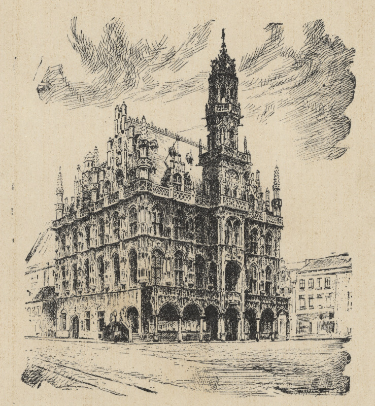 afbeelding van prent Het stadhuis van Oudenaarde van nn (Oudenaarde)