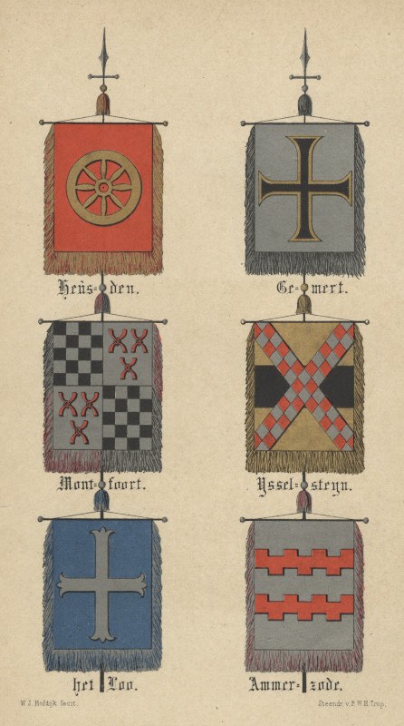 afbeelding van prent Wapenschilden van zes gemeenten van W.J. Hofdijk