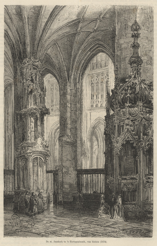 afbeelding van prent De st. Janskerk te ´s Hertogenbosch, van binnen (1874) van A. Barberes (´s-Hertogenbosch)