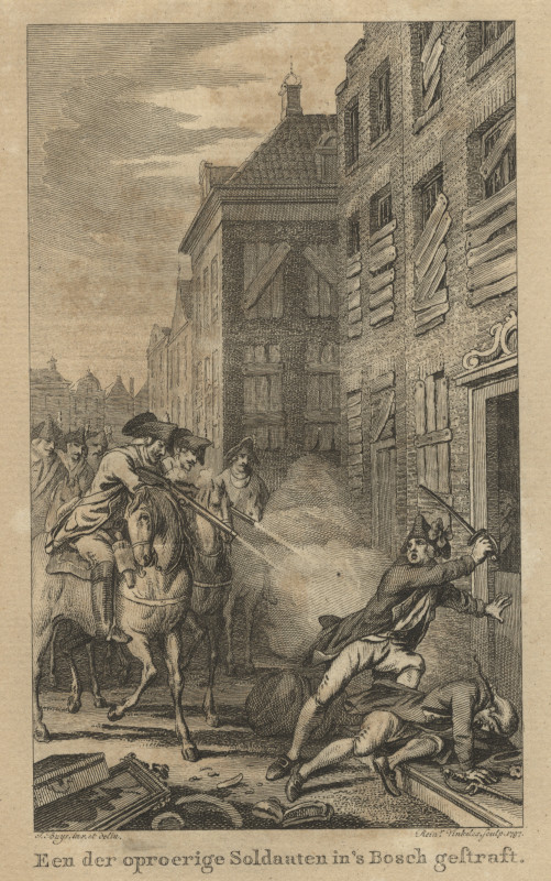 afbeelding van prent Een der oproerige Soldaaten in ´s Bosch gestraft van Reinier Vinkeles, J. Buys (´s-Hertogenbosch)