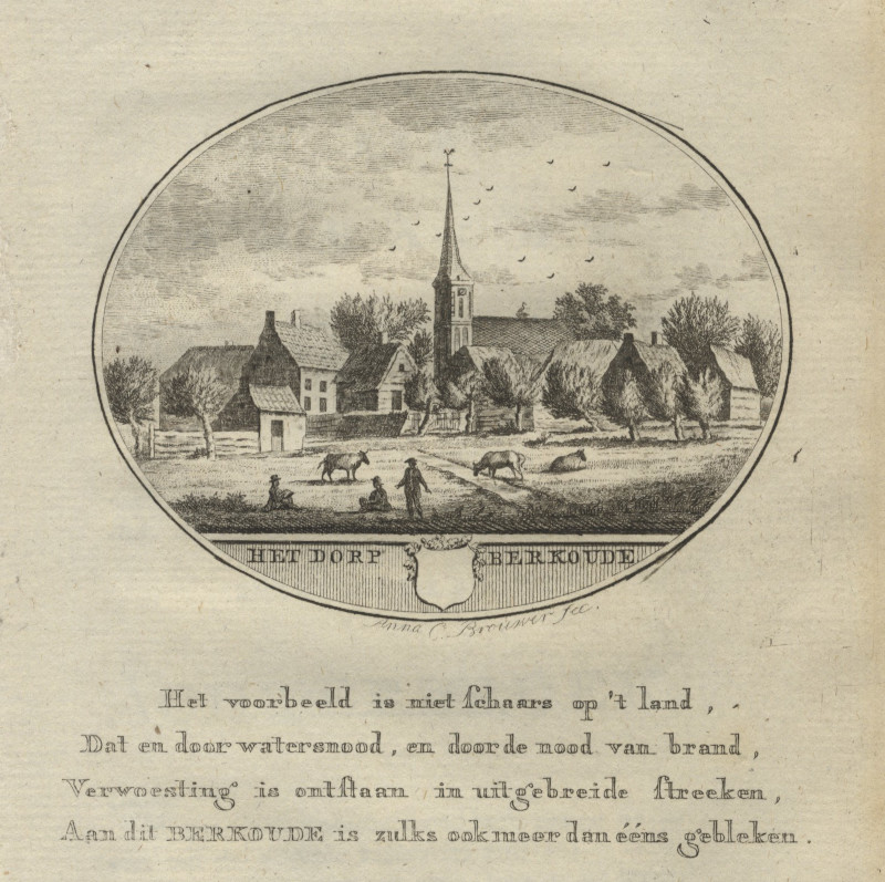 afbeelding van prent Het Dorp Berkoude van Anna C. Brouwer (Berkenwoude)