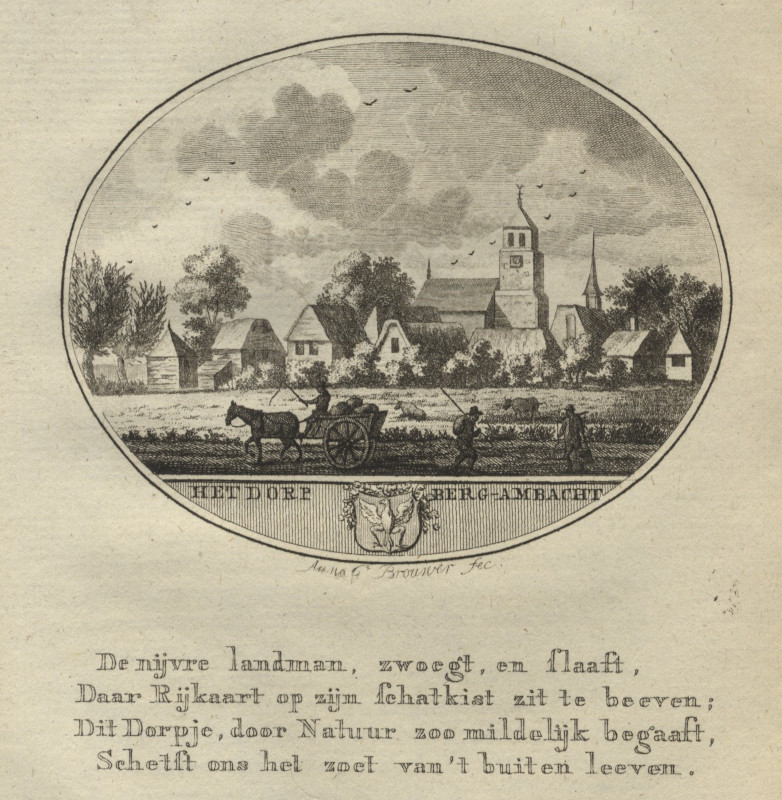 afbeelding van prent Het Dorp Berg-Ambacht van Anna C. Brouwer (Bergambacht)