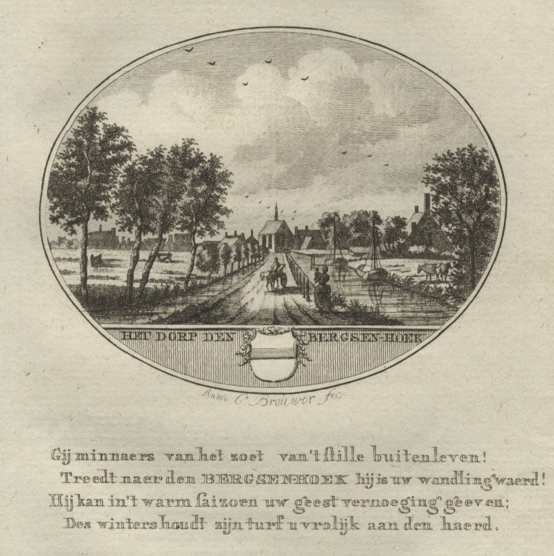 afbeelding van prent Het Dorp Bergsen-Hoek van Anna C. Brouwer (Bergschenhoek)