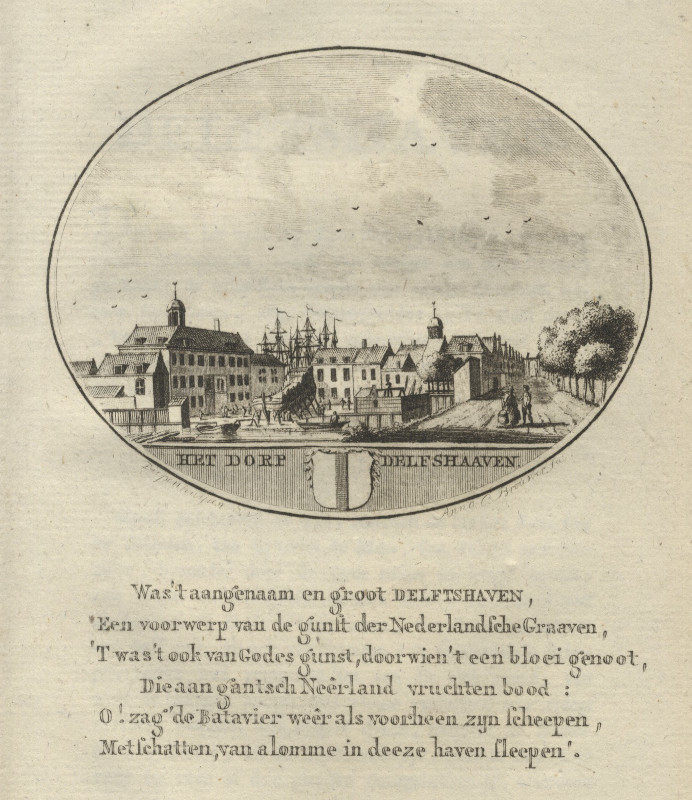 afbeelding van prent Het Dorp Delfshaven van Anna C. Brouwer (Delfshaven, Rotterdam)