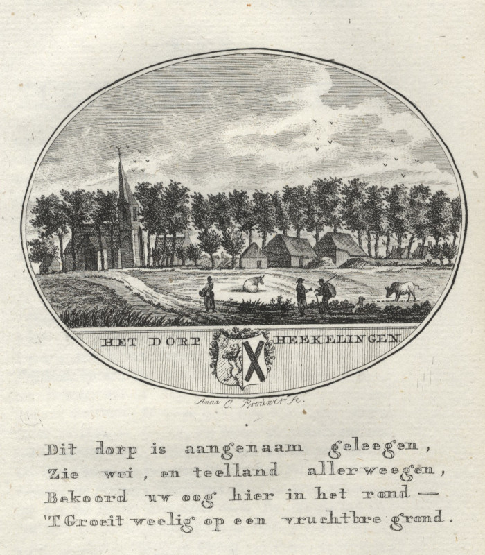 afbeelding van prent Het Dorp Heekelingen van Anna C. Brouwer (Hekelingen)