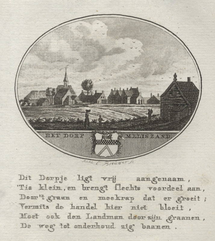 afbeelding van prent Het Dorp Meliszand van Anna C. Brouwer (Melissant)