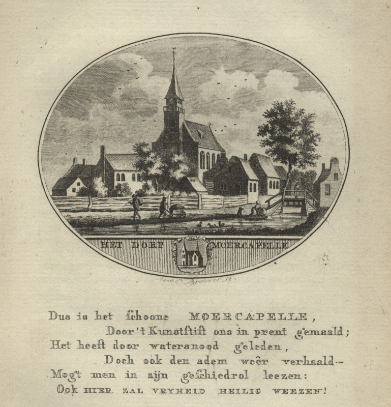 afbeelding van prent Het Dorp Moercapelle van Anna C. Brouwer (Moerkapelle)