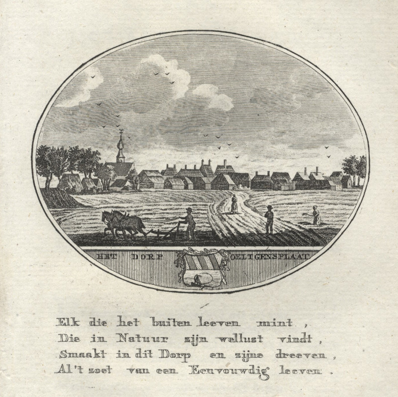 afbeelding van prent Het Dorp Oeltgensplaat van Anna C. Brouwer (Ooltgensplaat)