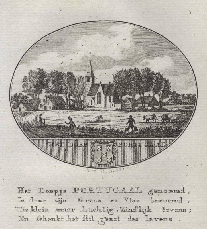 afbeelding van prent Het Dorp Portugaal van Anna C. Brouwer (Poortugaal)