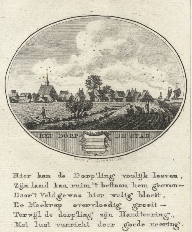 afbeelding van prent Het Dorp De Stad van Anna C. Brouwer (Stad aan ´t Haringvliet)