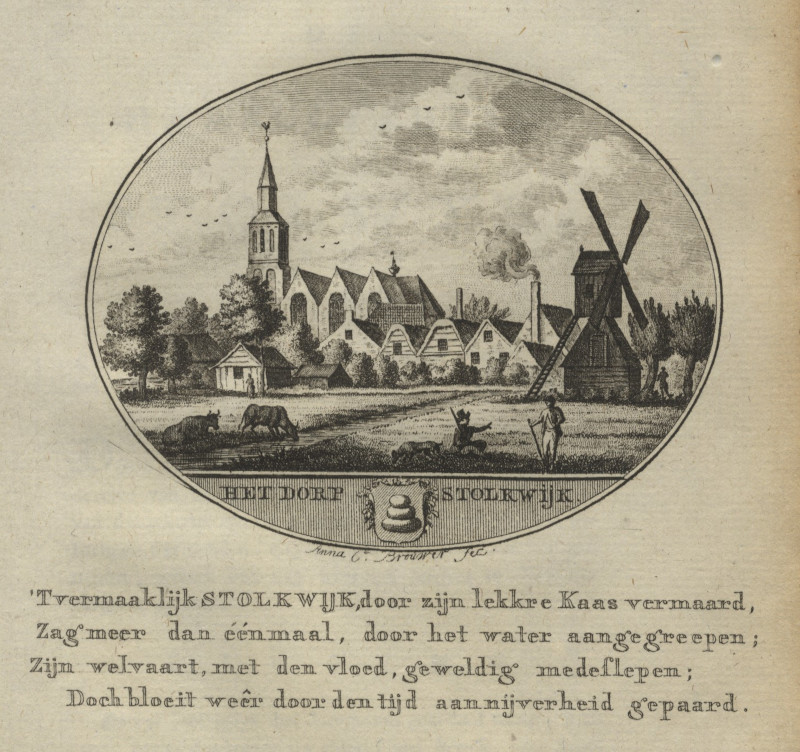 afbeelding van prent Het Dorp Stolkwijk van Anna C. Brouwer (Stolwijk)