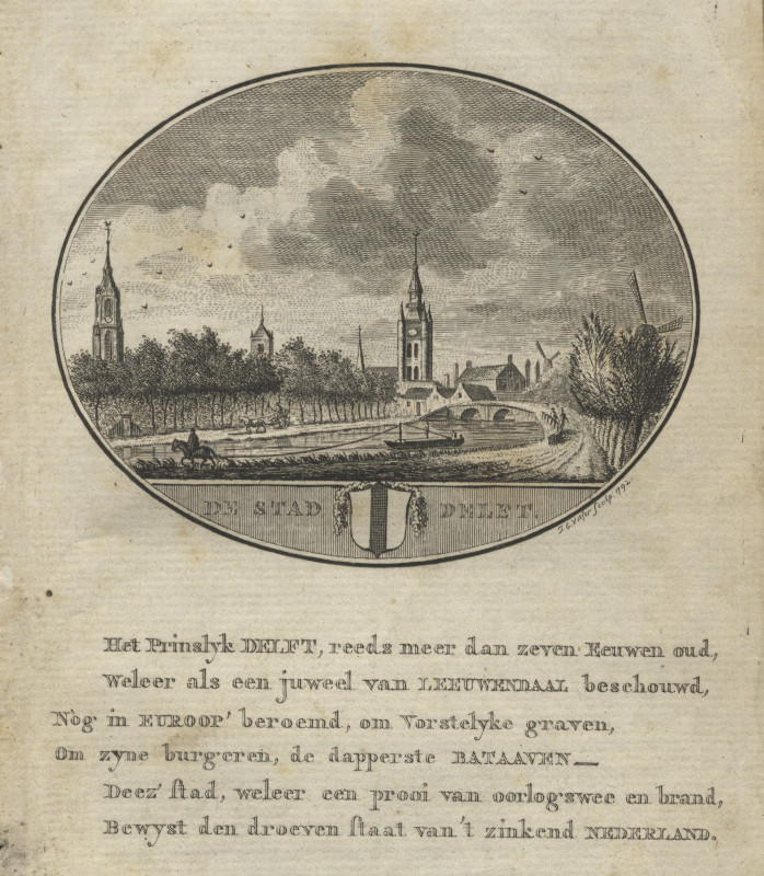afbeelding van prent De Stad Delft van I.G. Visser (Delft)