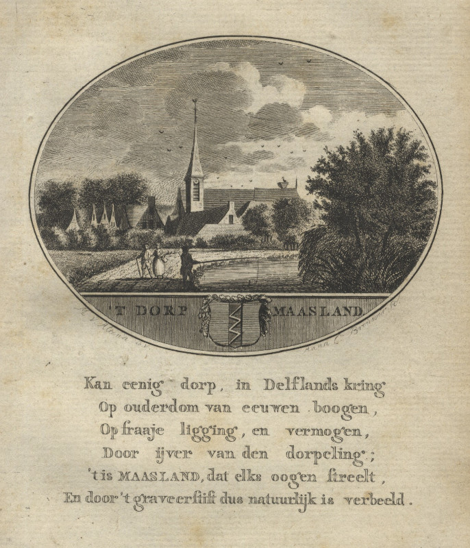 afbeelding van prent ´t Dorp Maasland van Anna C. Brouwer (Maasland)