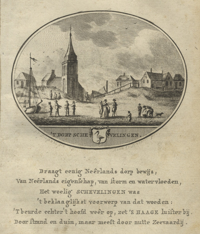 afbeelding van prent ´t Dorp Schevelingen van Anna C. Brouwer (Scheveningen)